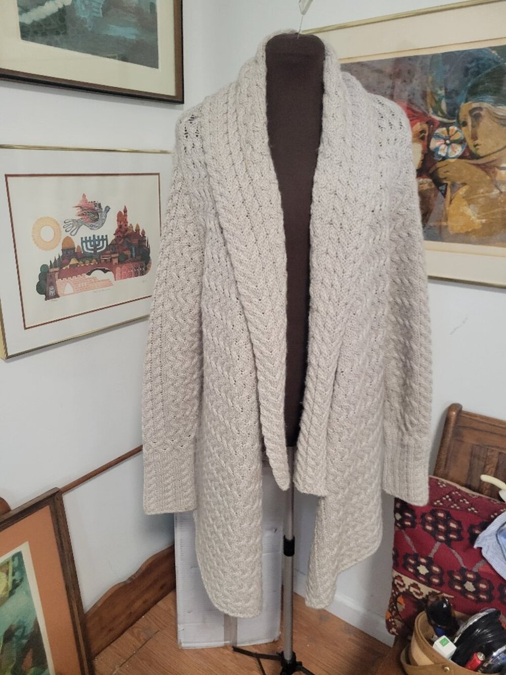 Ireland's Eye Aran Knit Cardigan Sweater or Jacket Size L